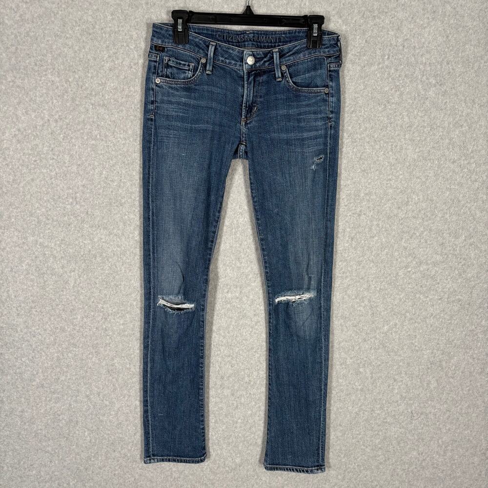 Citizens of‎ Humanity Jeans Womens 27 Racer Low Rise Skinny Knee Holes Ankle
